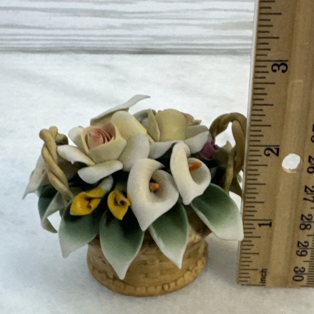 Vintage Genuine Capodimonte Rose Basket Flowers 3x2